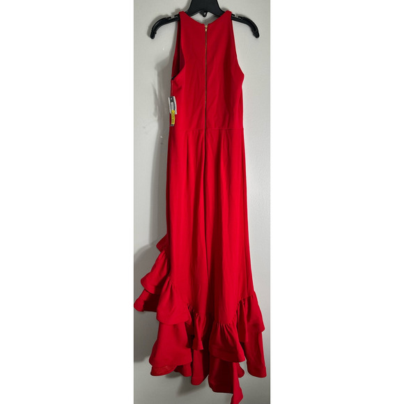 NWT Besty and Adam Round Neck Sleeveless Ruffle High-Low Stretch Crepe Gown SZ 8 - Picture 6 of 9